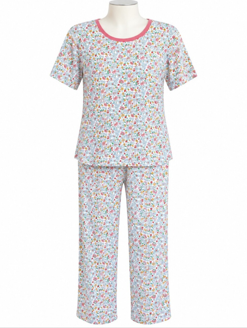 LAKE Pajamas Pima Cotton Vintage Inspired Ditsy Floral Pants Set Sz L Cropped